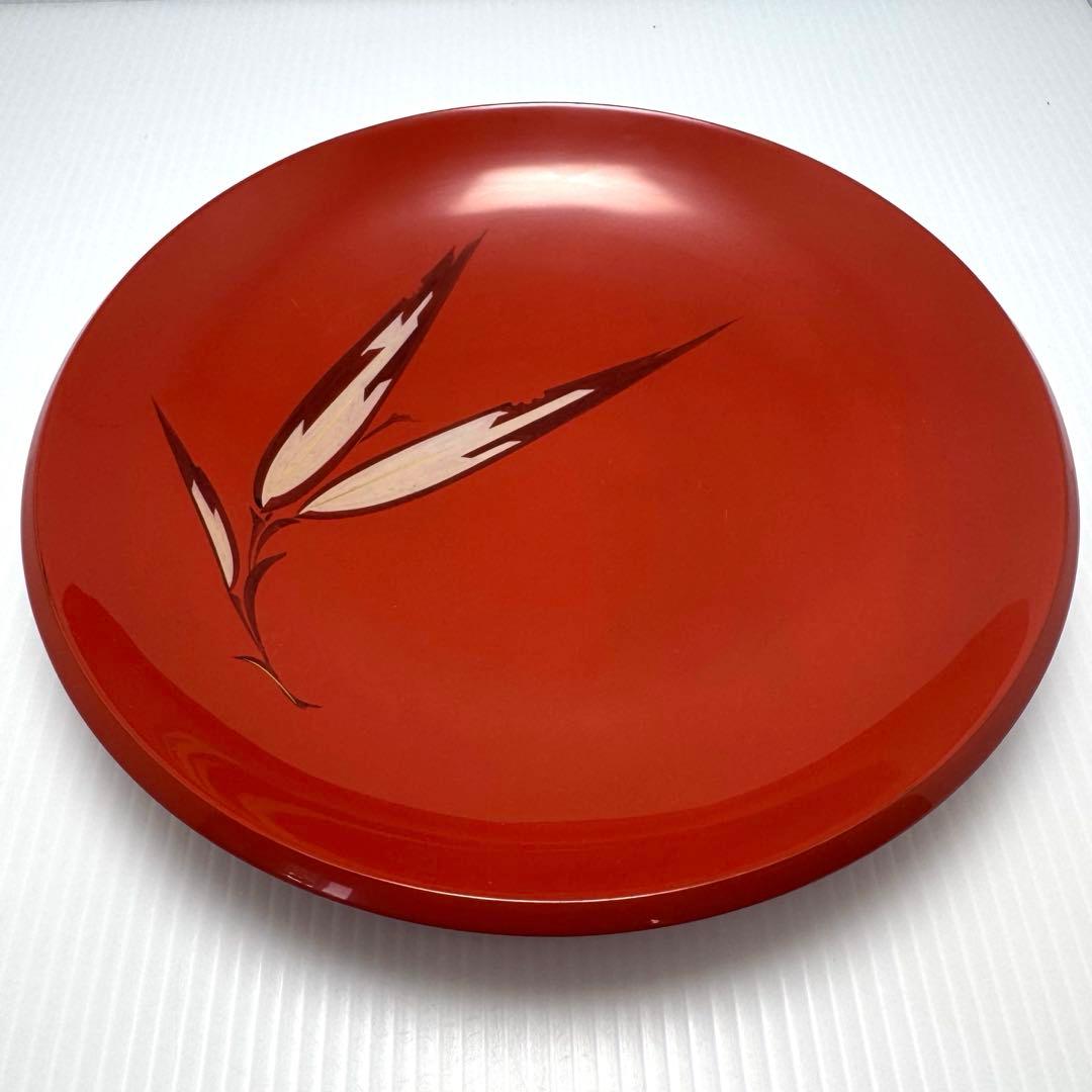 未使用 輪島塗 菓子皿 箸 セット 和皿 漆器 喰籠 赤色 葉 共箱 説明書