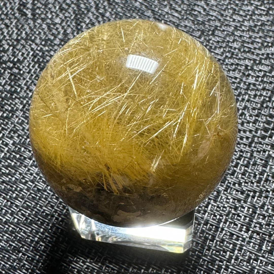 金運アップ （鉱物入り）◇ゴールドルチルクォーツ◇丸玉　約42.8㎜