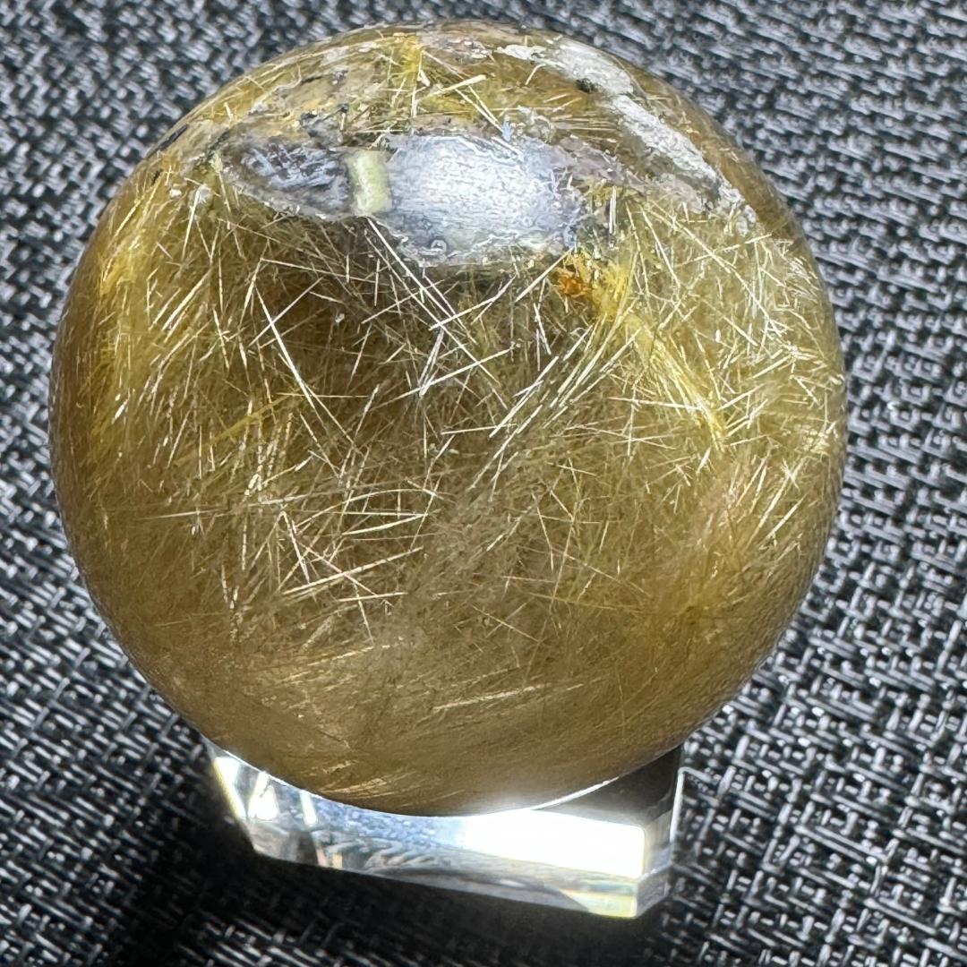 金運アップ （鉱物入り）◇ゴールドルチルクォーツ◇丸玉　約42.8㎜