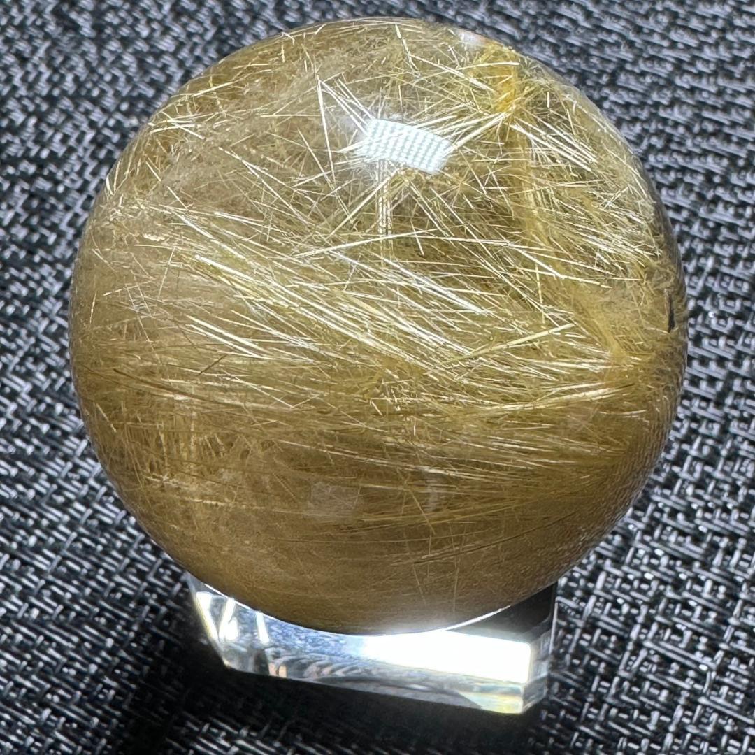 金運アップ （鉱物入り）◇ゴールドルチルクォーツ◇丸玉　約42.8㎜