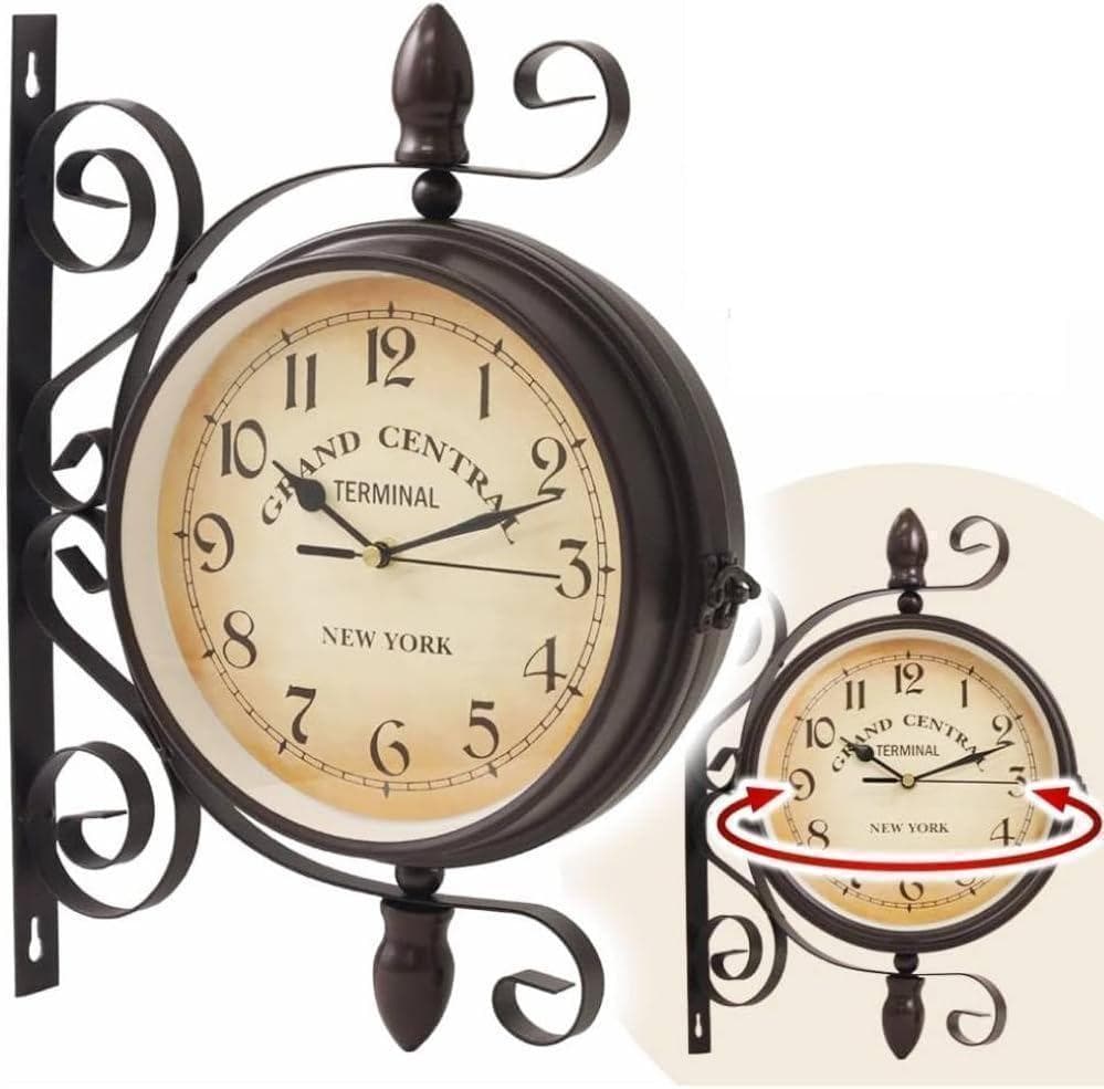 【M2227-63-37】壁掛け時計 両面　おしゃれ　レトロ調　アンティーク調