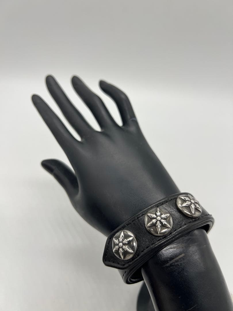 クロムハーツ 3ボタン2スナップ ブレスレット スターボタン レザー SV925