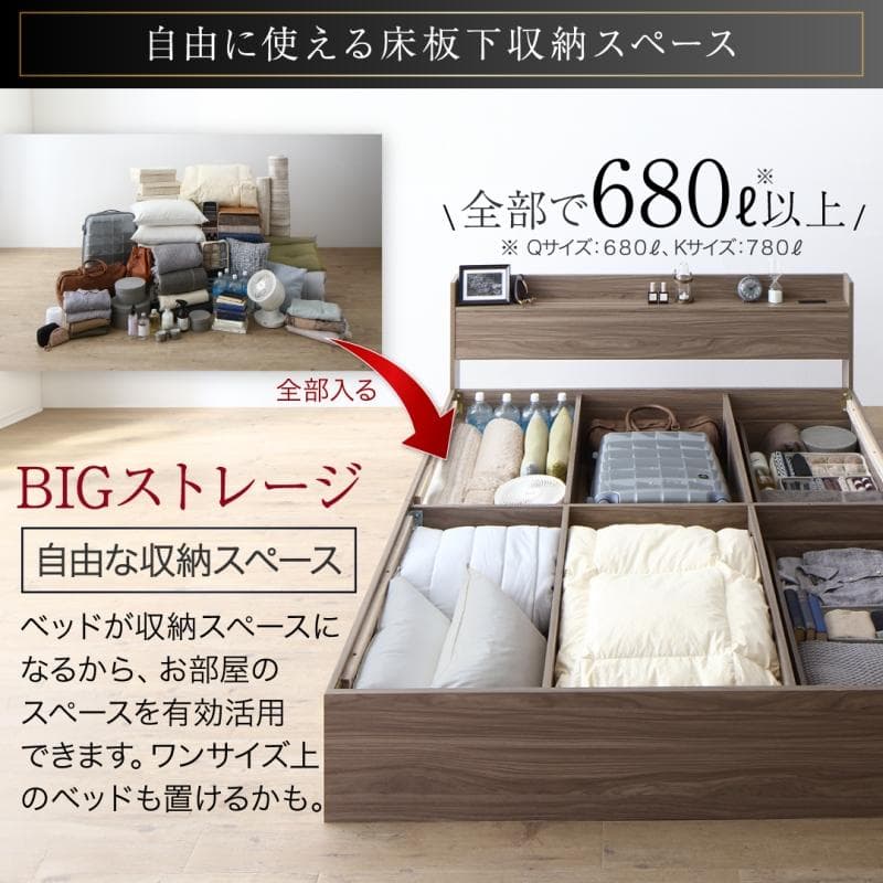 最安値！マットレスなし クイーンベッド 収納 コンセント 送料込み！4