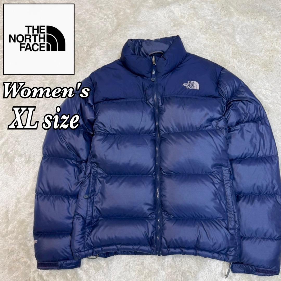 ノースフェイス ダウンジャケット 海外限定 ロゴ刺繍 ブルー レディース XL