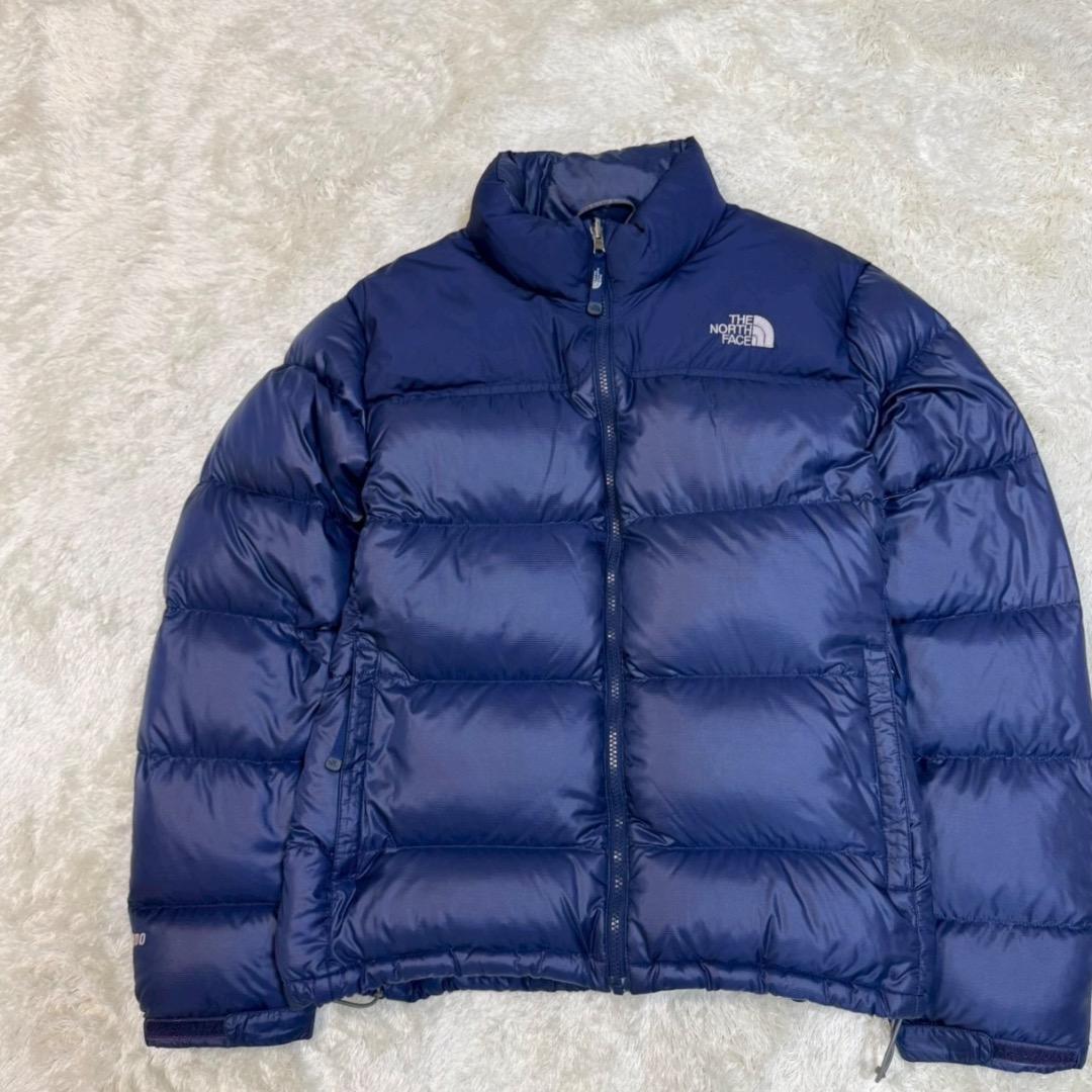ノースフェイス ダウンジャケット 海外限定 ロゴ刺繍 ブルー レディース XL