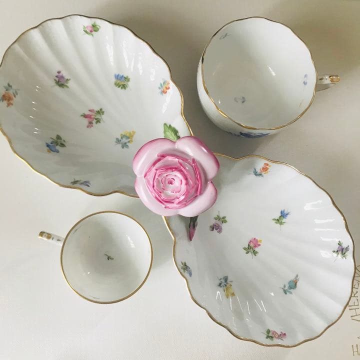 ヘレンド      ミルフルール　ダブルディッシュ　陶花付