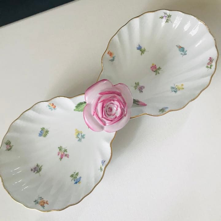 ヘレンド      ミルフルール　ダブルディッシュ　陶花付