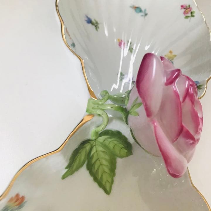 ヘレンド      ミルフルール　ダブルディッシュ　陶花付