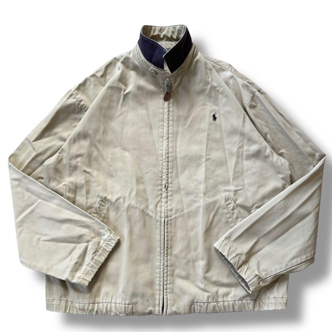 90s ラルフローレン スイングトップ ブルゾン ポニー刺繍 ベージュ 大きめM