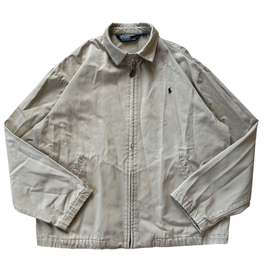 90s ラルフローレン スイングトップ ブルゾン ポニー刺繍 ベージュ 大きめM