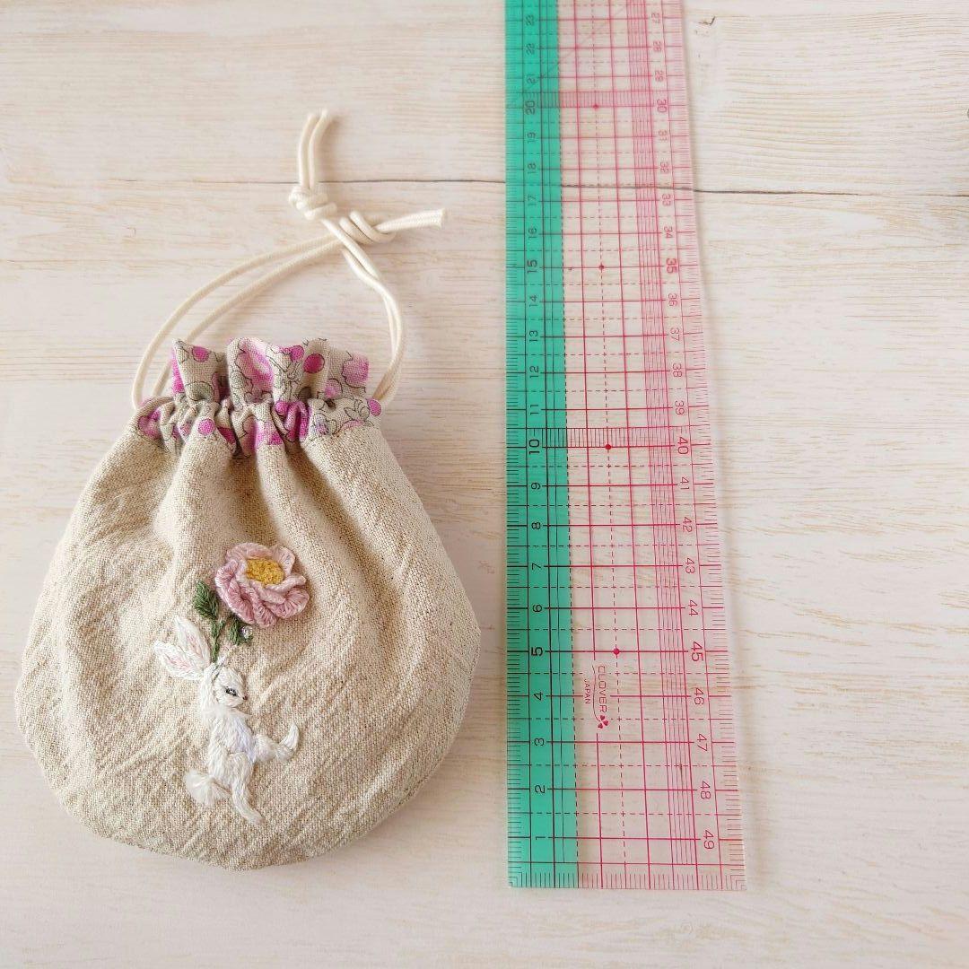 ちっちゃな巾着 サシェ M ／詰替タイプ【うさことピンクの薔薇】