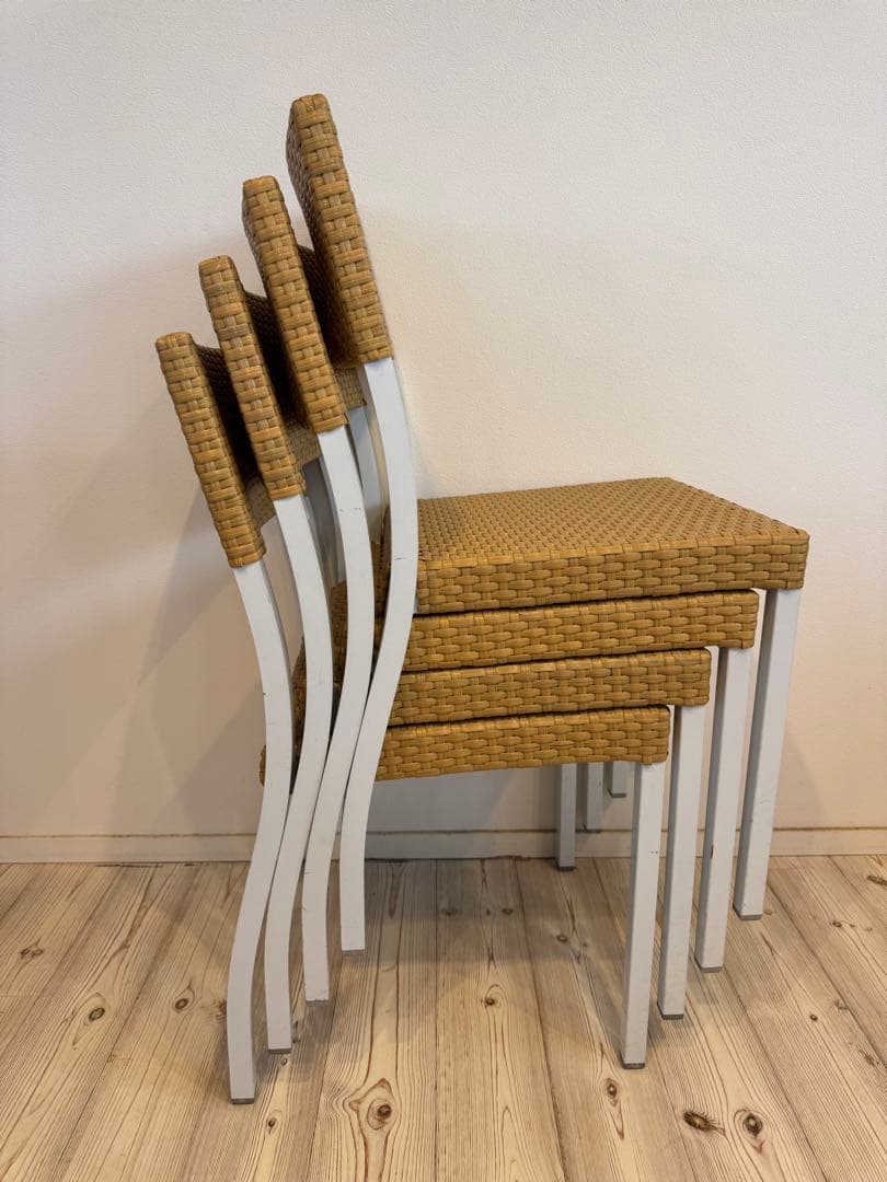 ラタン調スタッキングチェア 4脚セット テラス ガーデンチェア③