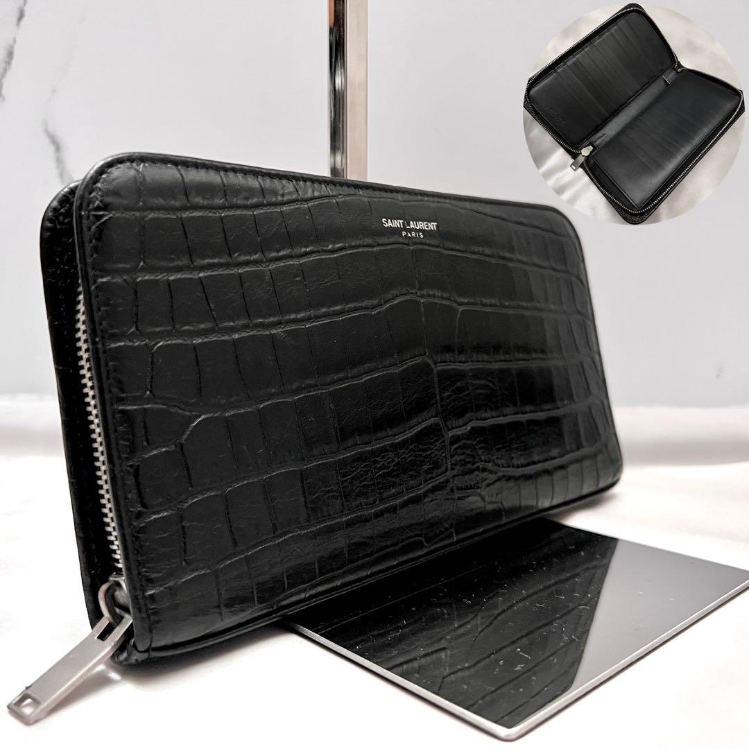 ◇極美品◇サンローラン　ジッピーオーガナイザー　クロコ型押しレザー　ブラック