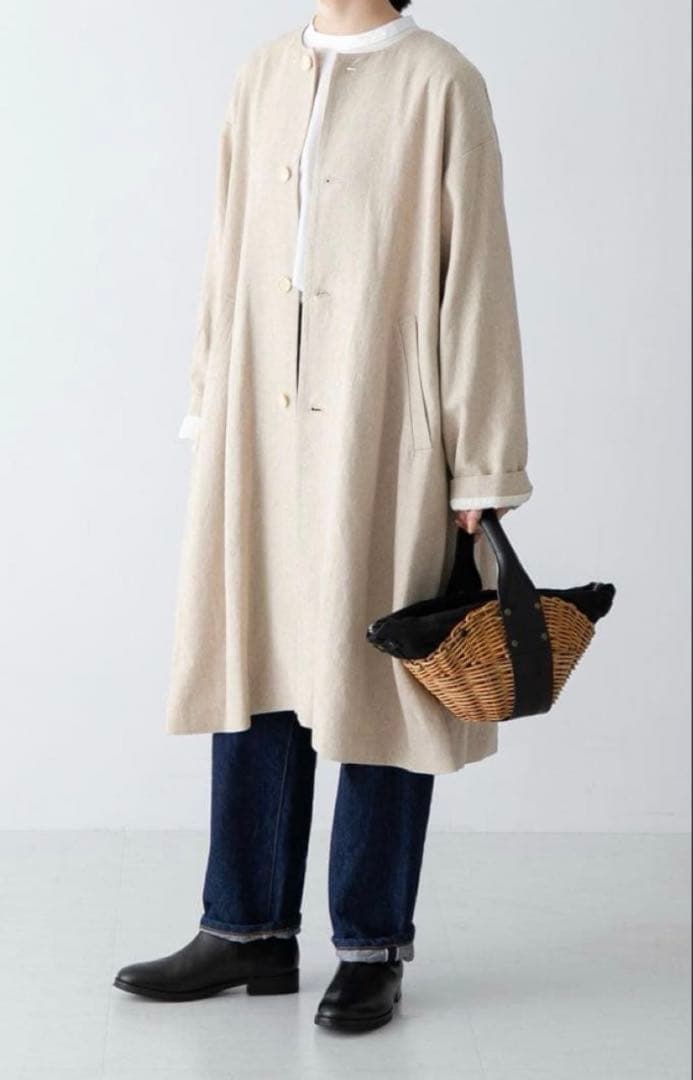 【新品タグ付き】かぐれ リネンレーヨンテントコート　　リネンコート ベージュ