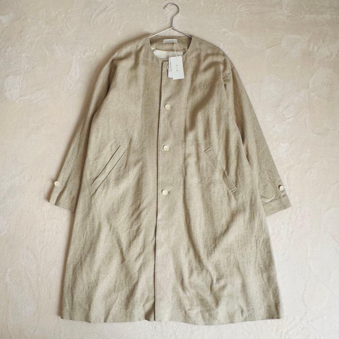 【新品タグ付き】かぐれ リネンレーヨンテントコート　　リネンコート ベージュ