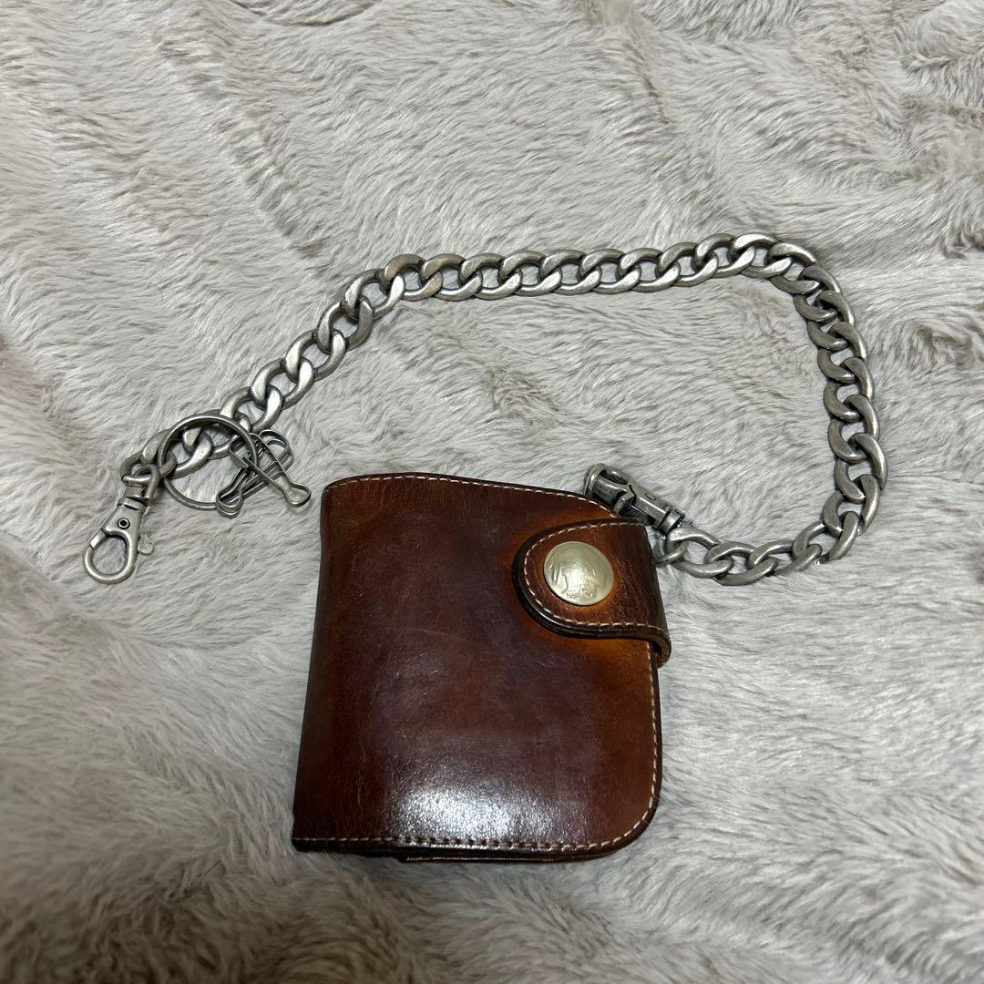 RED MOON 二つ折り財布　ブラウン　リトルウィングウォレットチェーン付き