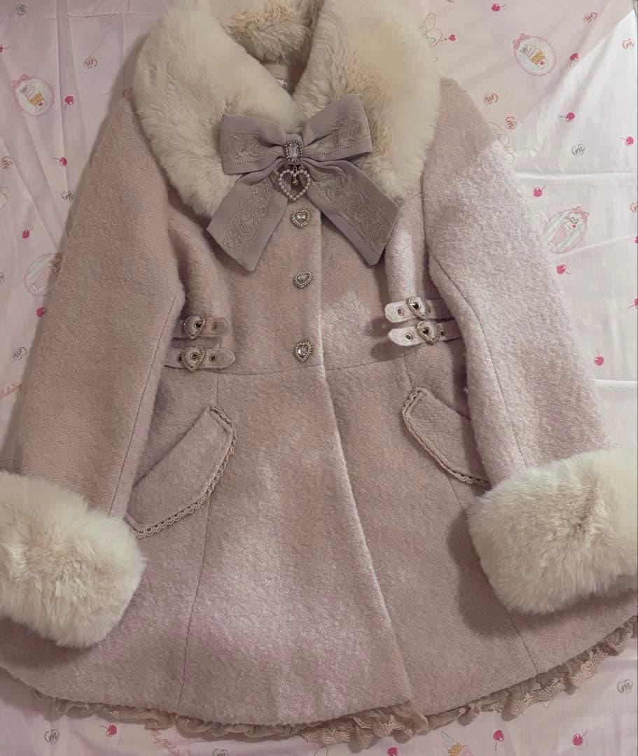 リズリサ LIZLISA ビジューリボンミニ丈Aラインコート ピンク 完売品