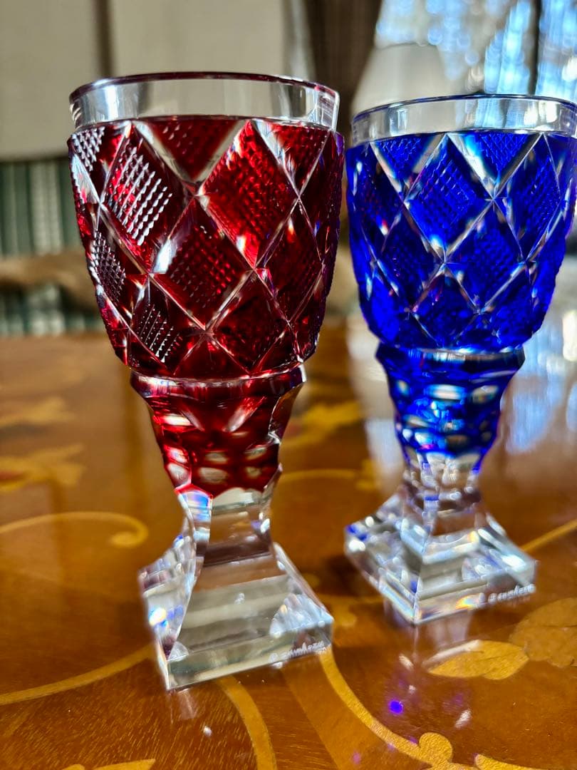 島津薩摩切子　脚付杯　2客