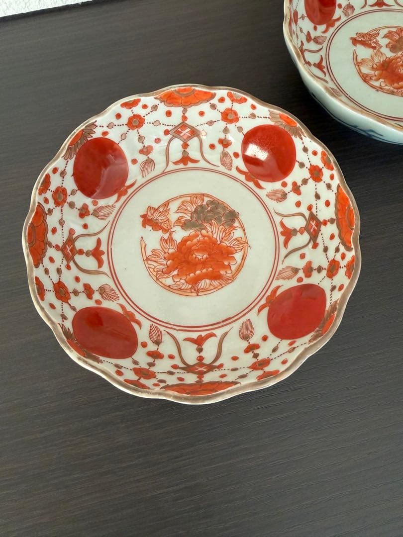 甲斐マロン 古伊万里 赤玉瓔珞紋 膾皿 二客他
