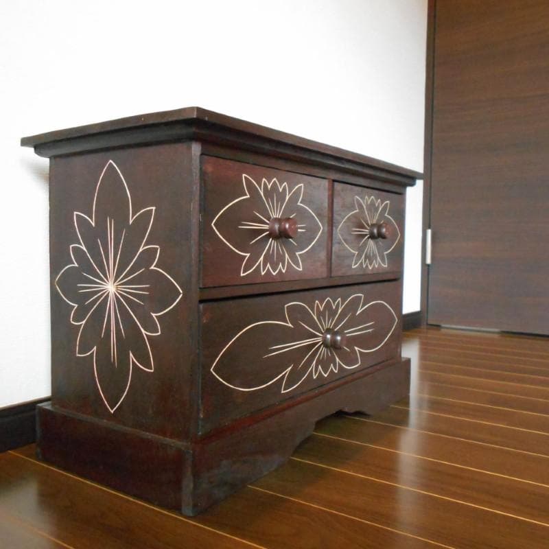 花柄模様 チェスト アジアン家具 バリ家具 収納家具 完成品家具 アンティーク風
