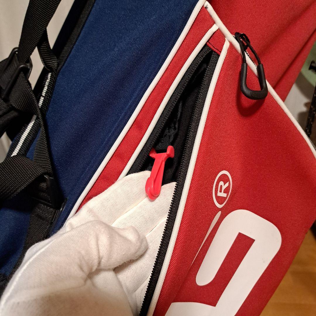 ピンスタンド式キャディバッグ-希少フード内蔵型、美品！レンチはオマケ。