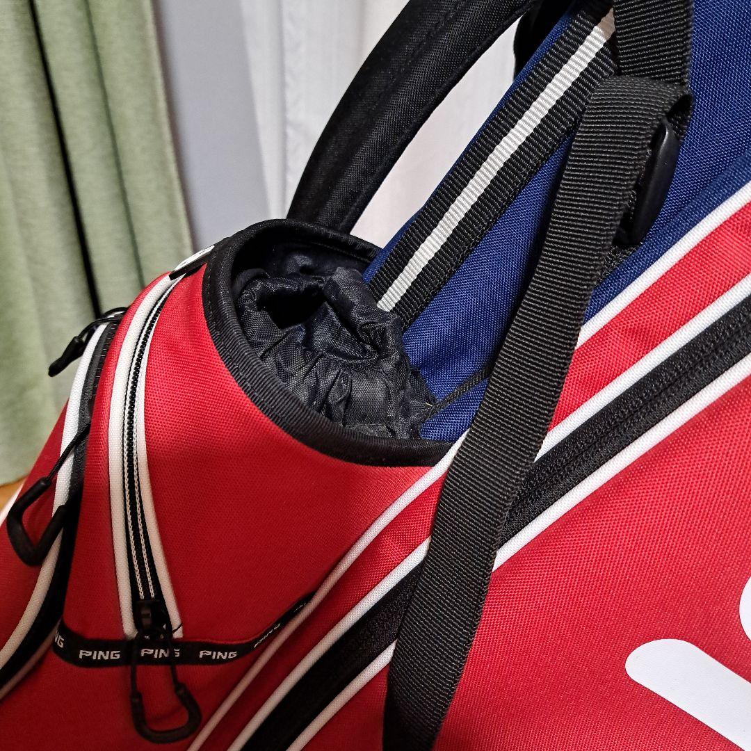 ピンスタンド式キャディバッグ-希少フード内蔵型、美品！レンチはオマケ。