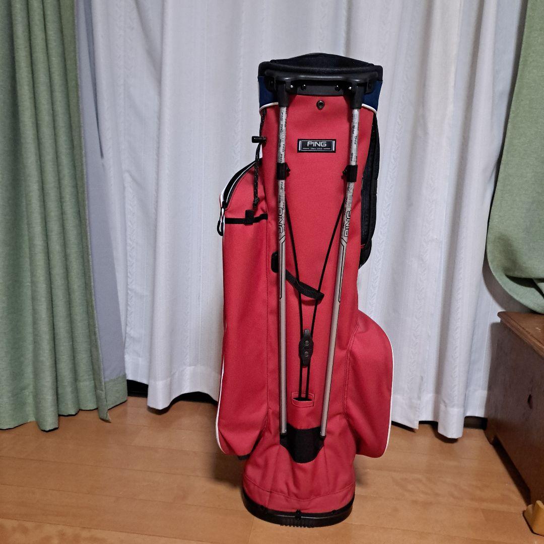 ピンスタンド式キャディバッグ-希少フード内蔵型、美品！レンチはオマケ。