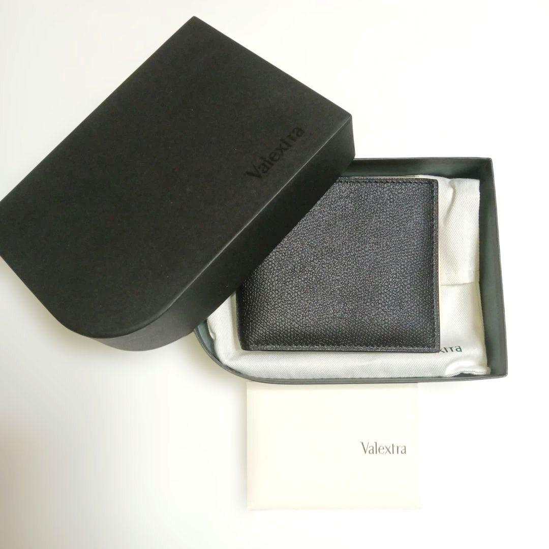 【特価 未使用】Valextra 財布 メンズ 二つ折り財布 レザー ブラック