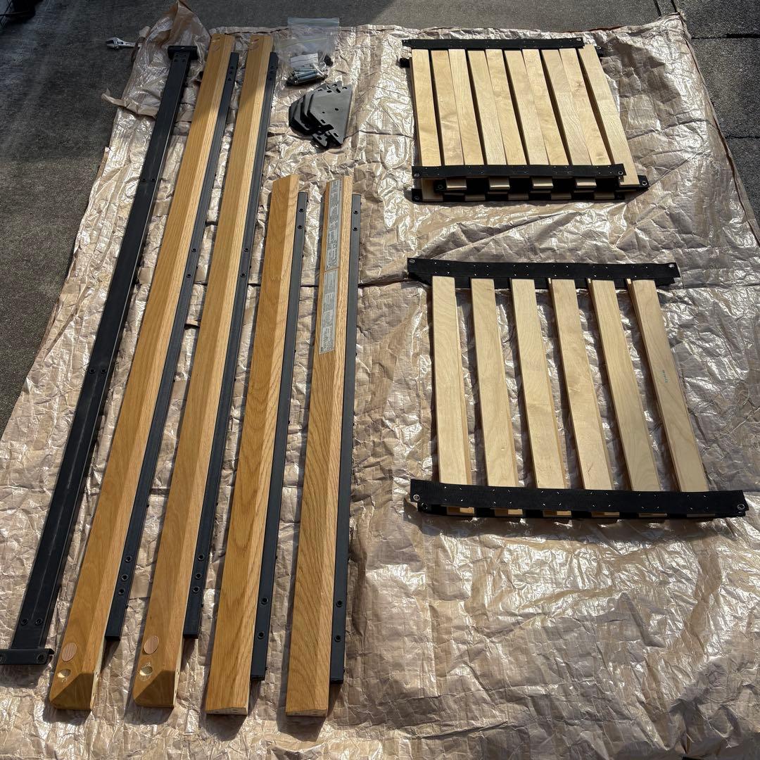 無印良品　オーク/ダブルベッドフレーム/ヘッドボード、脚付き(20cm)