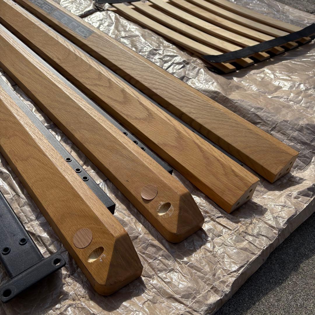 無印良品　オーク/ダブルベッドフレーム/ヘッドボード、脚付き(20cm)