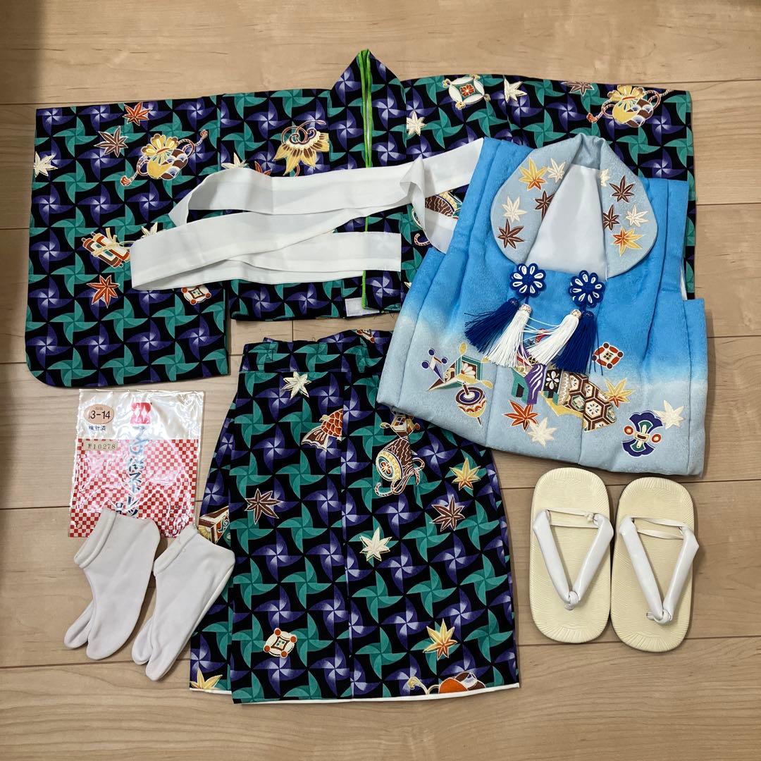 七五三 着物セット1歳 2歳　3歳　男の子　小柄　被布　簡単着付け　正月　年賀状