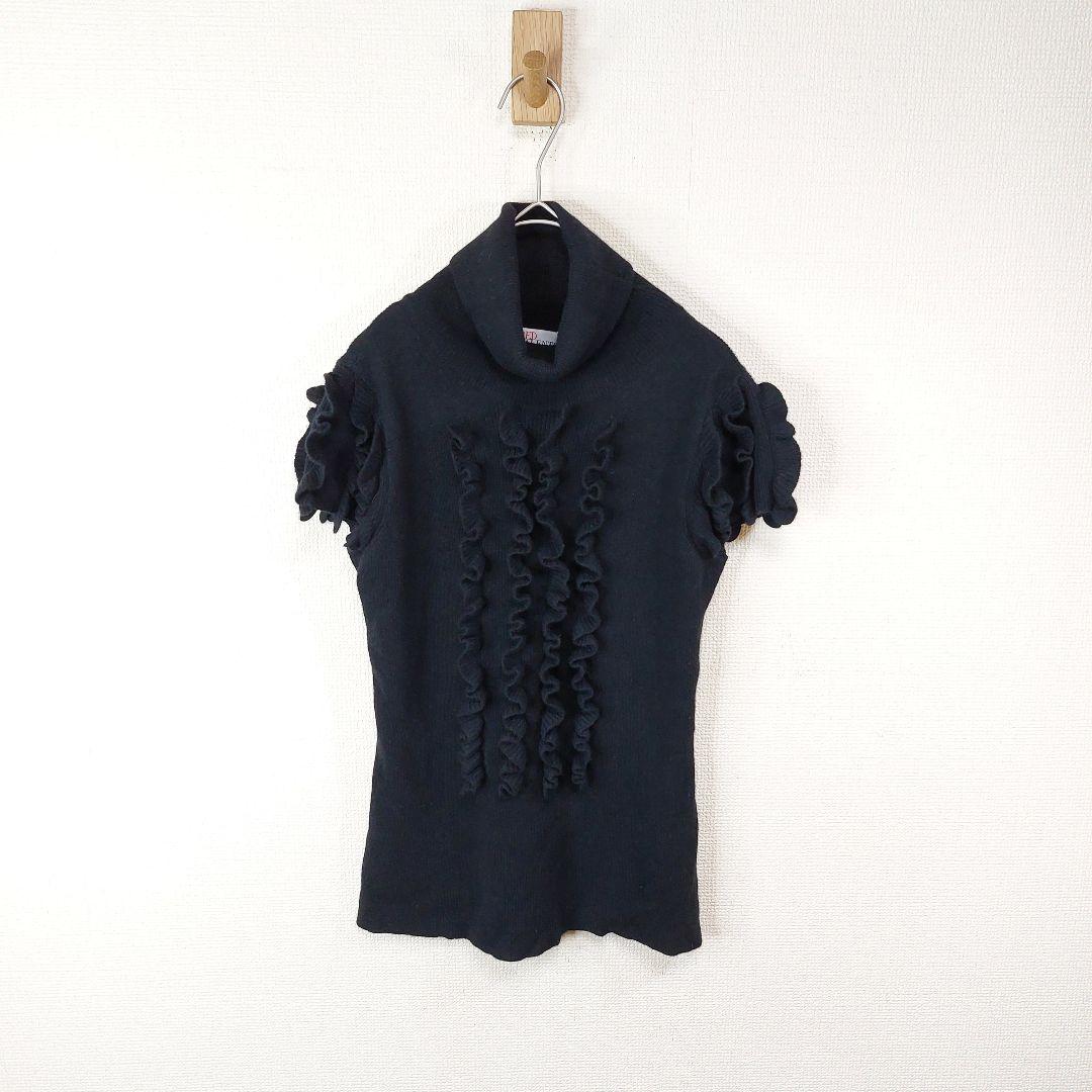 レッドヴァレンティノ カシミヤアンゴラ入 フリル フレンチニット M ブラック
