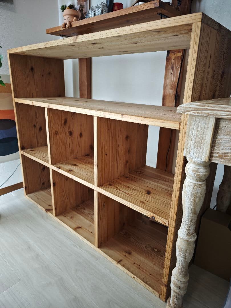 木製（杉、無垢材）ラック 幅1200mm 6つの収納