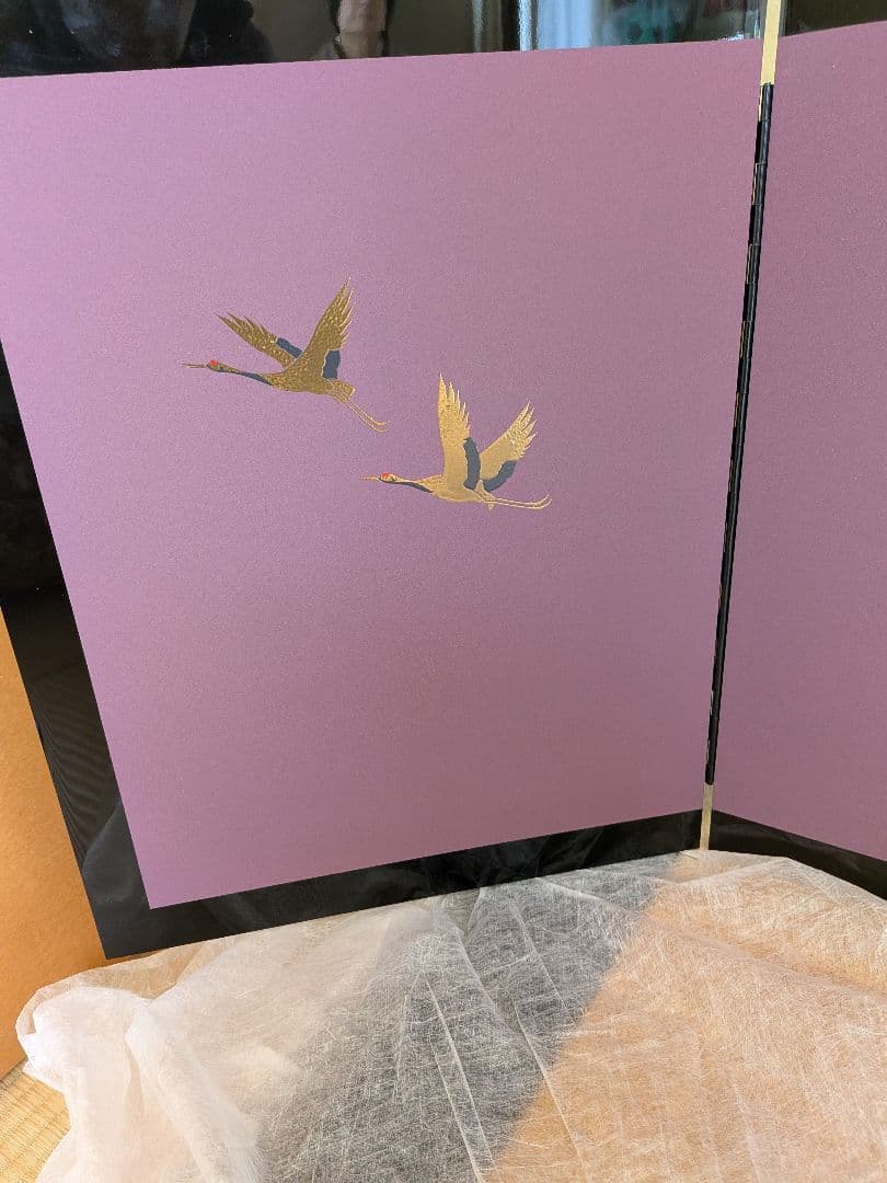 紫色 鶴の飾り用屏風　雛飾り台セット