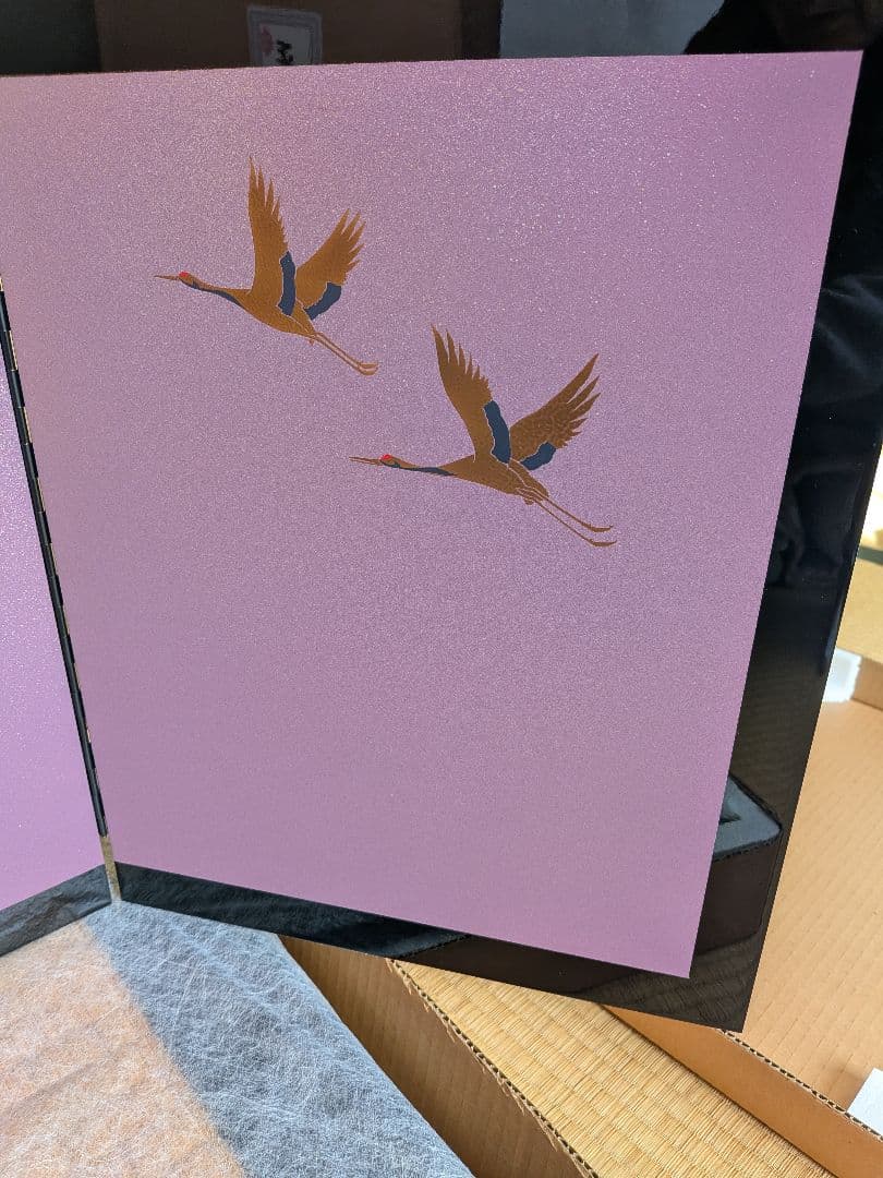 紫色 鶴の飾り用屏風　雛飾り台セット