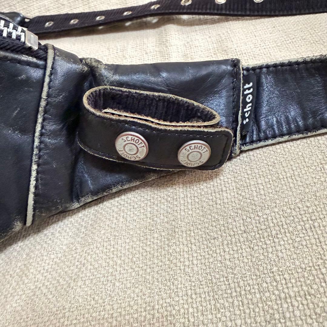 schott ショット パデッド レザー ボディバッグ 黒