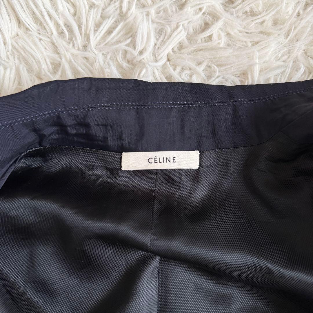 美品　フィービー期　セリーヌ　トレンチコート　シルク　ロゴボタン　ネイビー　M