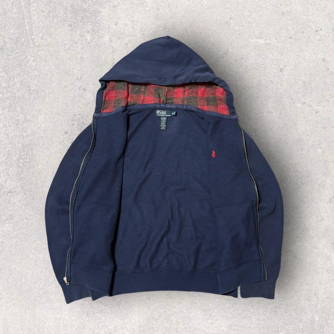 【ポロラルフローレン】ジップパーカー　ネイビー　XL 裏地サーマル　90s p