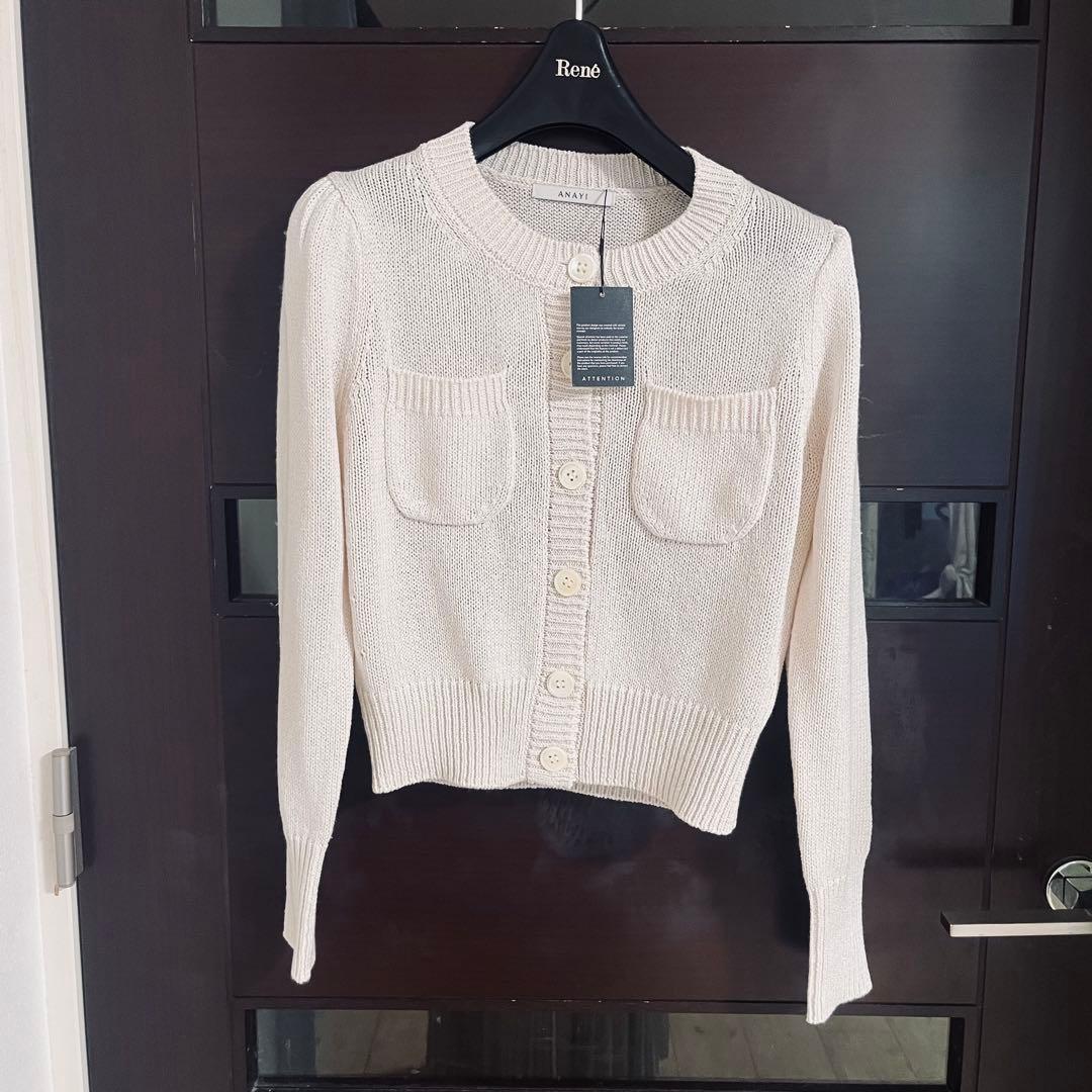 新品☆ANAYI ブライトリリヤーンクルーネック カーディガン/セオリー、23区