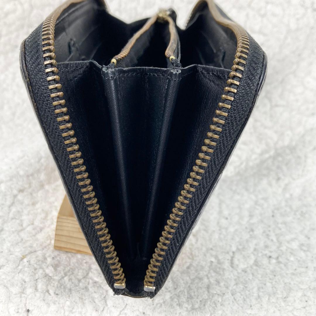 美品 フェリージ 長財布 クロコ型押 ラウンドジップ 黒 125 イタリア製