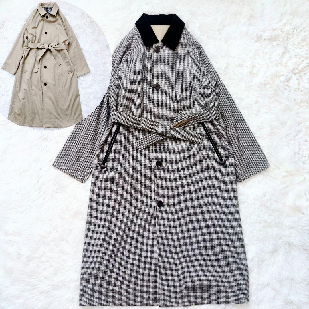 極美品 近年✨ティッカ リバーシブルステンカラー　テントコート ベロア襟 ベルト