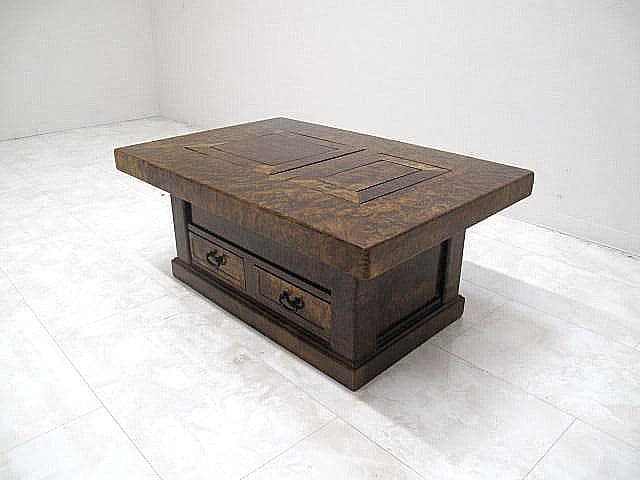 希少品 花梨瘤材総玉杢長火鉢　関西長火鉢　座敷火鉢　時代火鉢　希少杢　孔雀杢