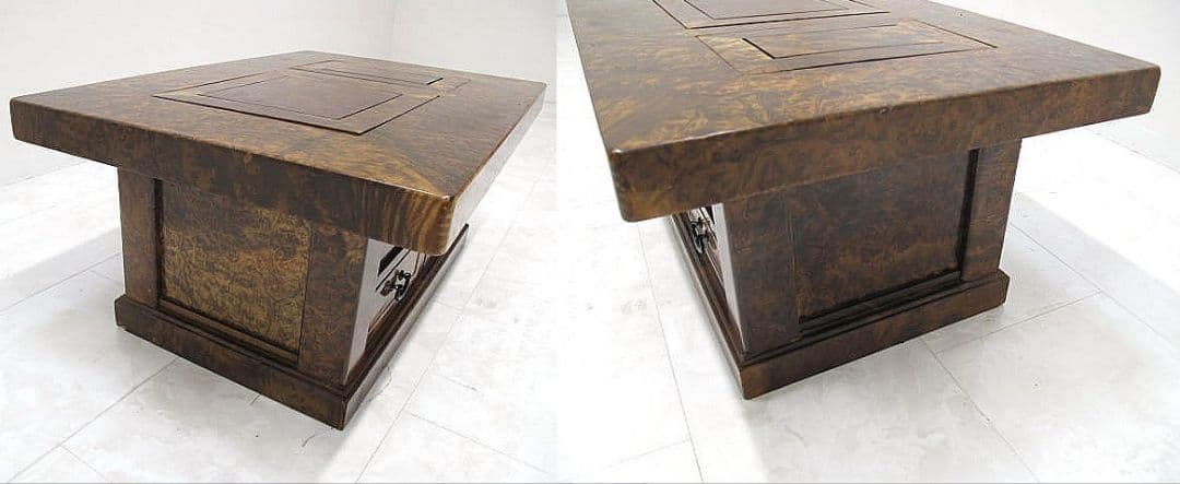 希少品 花梨瘤材総玉杢長火鉢　関西長火鉢　座敷火鉢　時代火鉢　希少杢　孔雀杢