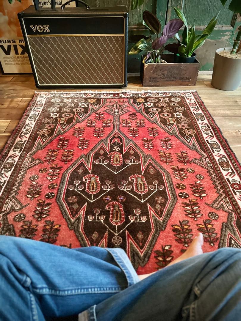 トライバルラグ　ヴィンテージラグ　ペルシャ絨毯　マズラガン　ハマダン　美品