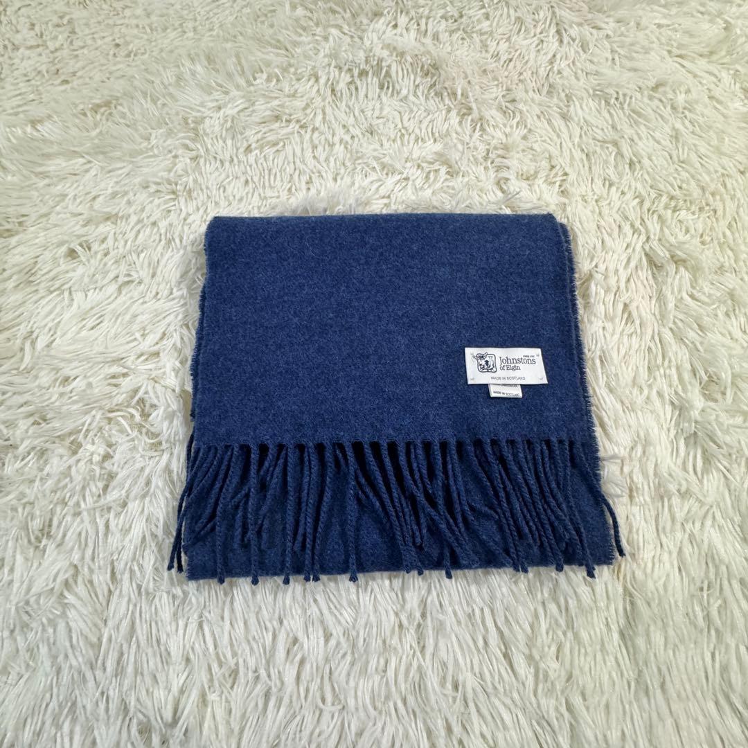 美品✨ジョンストンズ オブ エルガン マフラー ラムズウール100% ネイビー