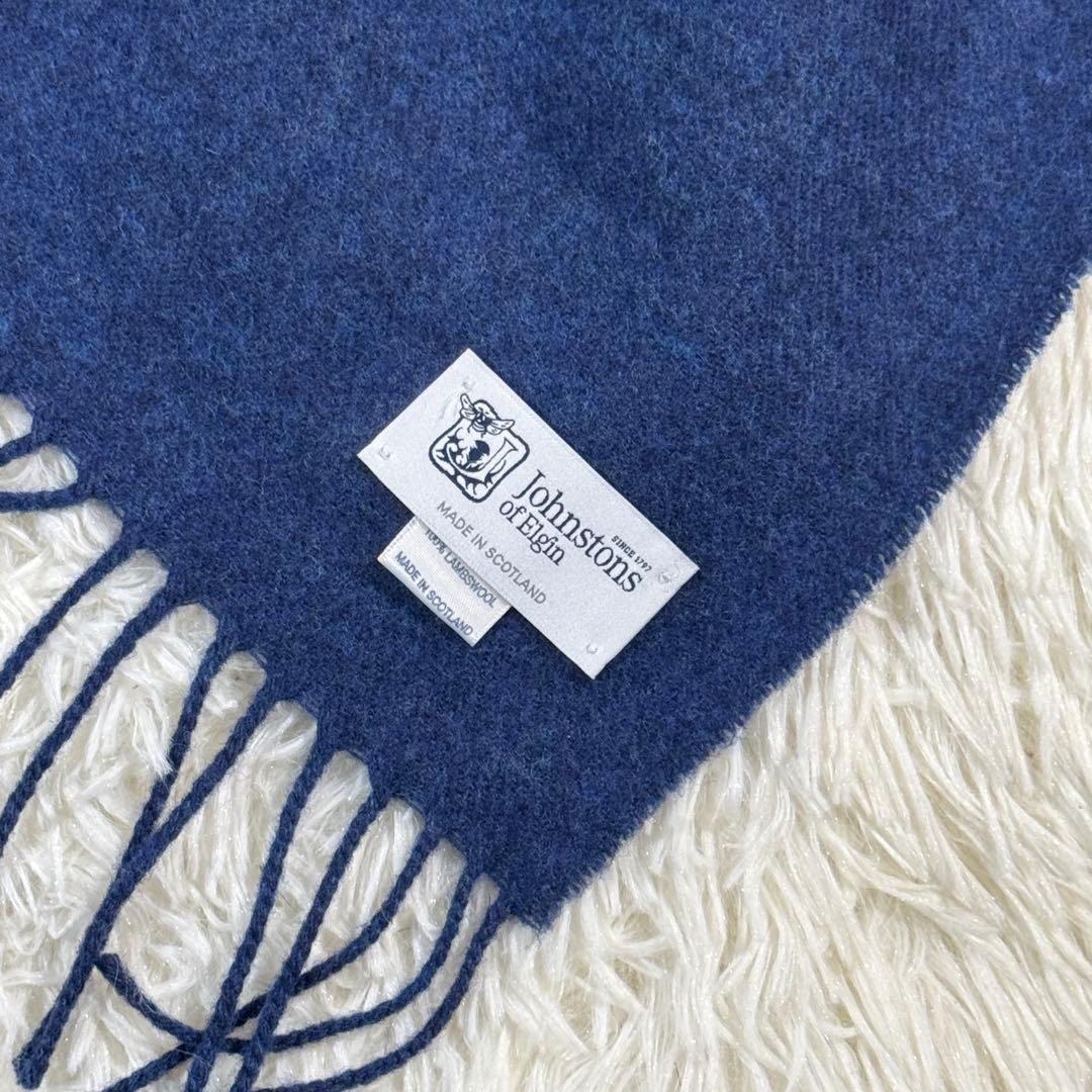 美品✨ジョンストンズ オブ エルガン マフラー ラムズウール100% ネイビー