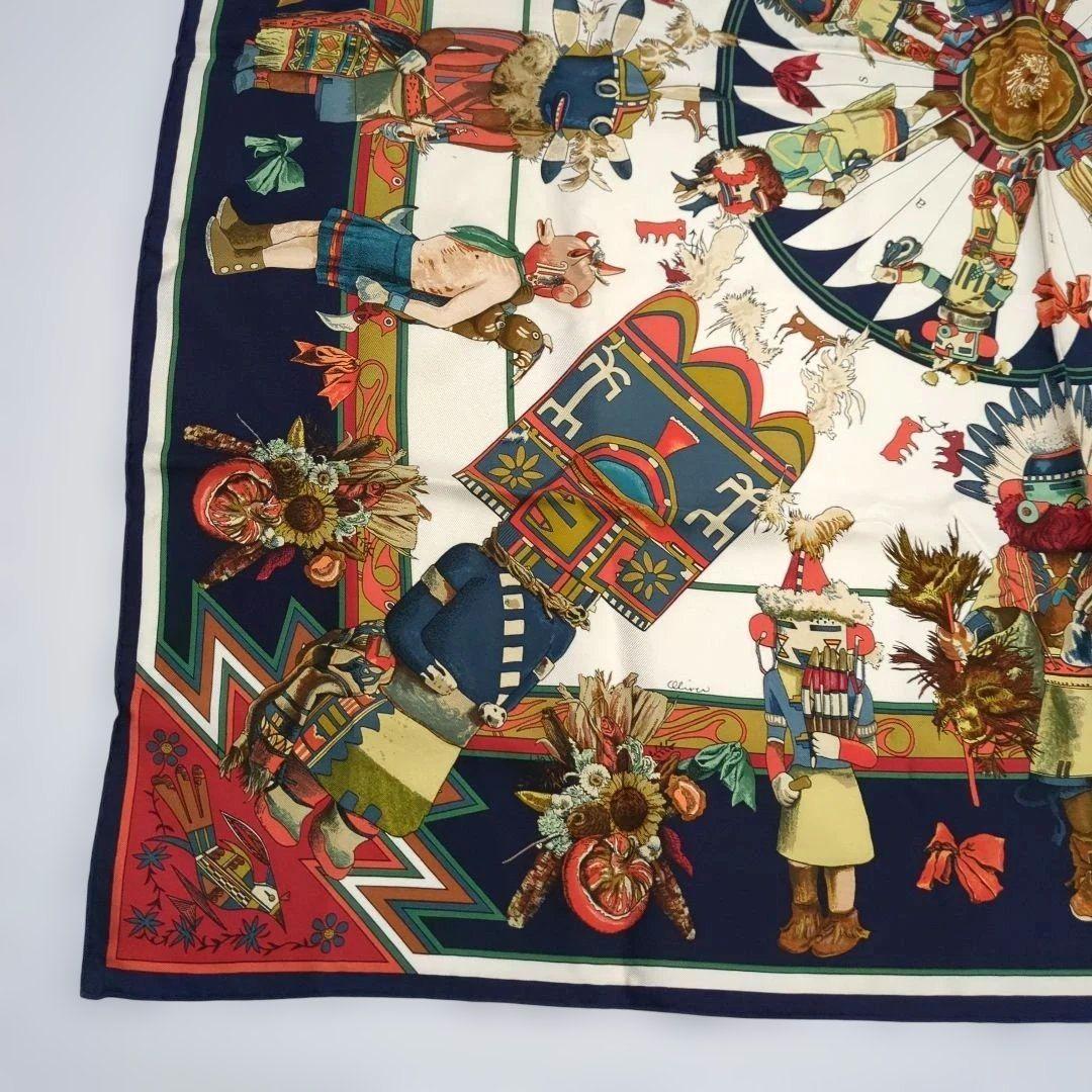 HERMES カレ 90 カチナ kachinas インディアン ネイビー