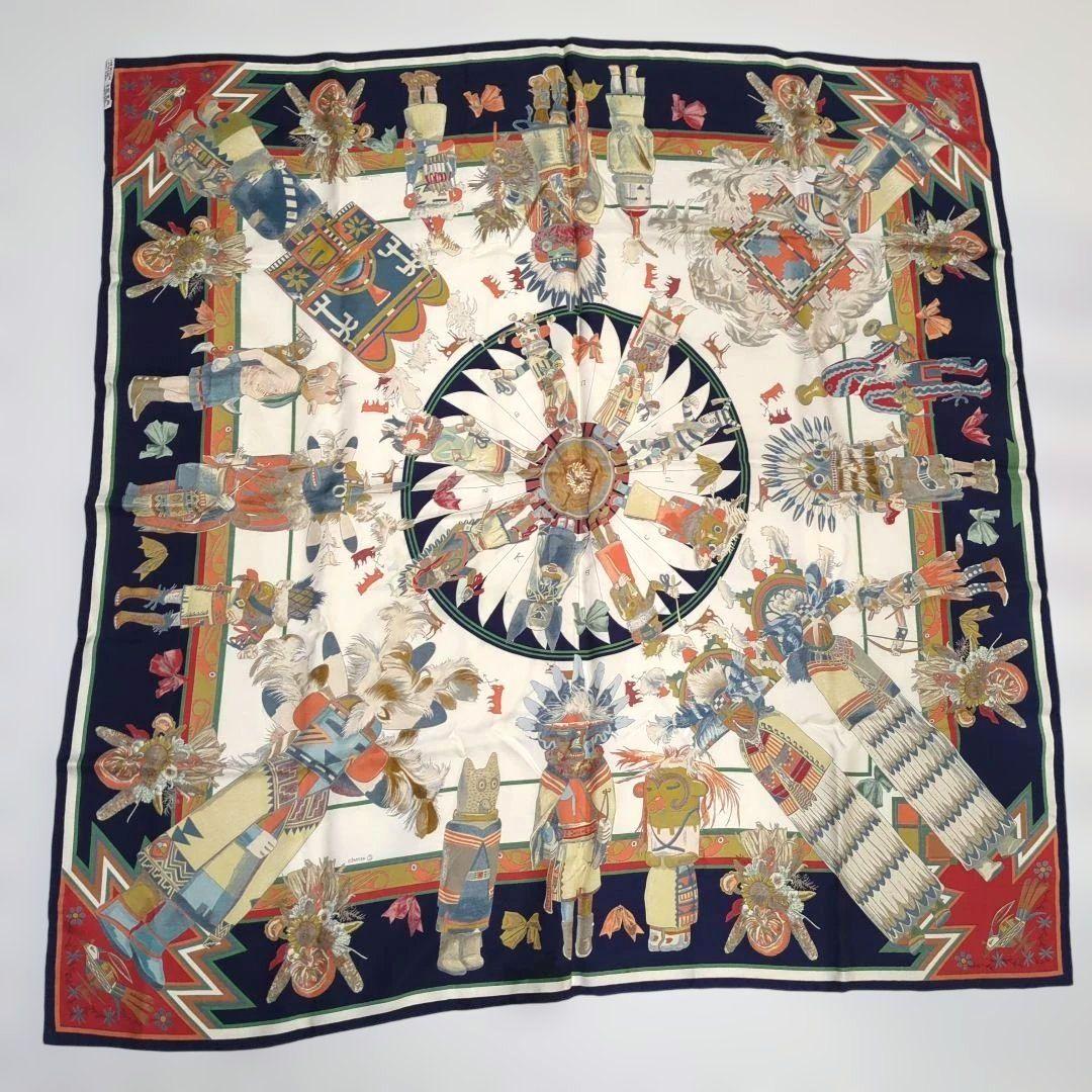 HERMES カレ 90 カチナ kachinas インディアン ネイビー