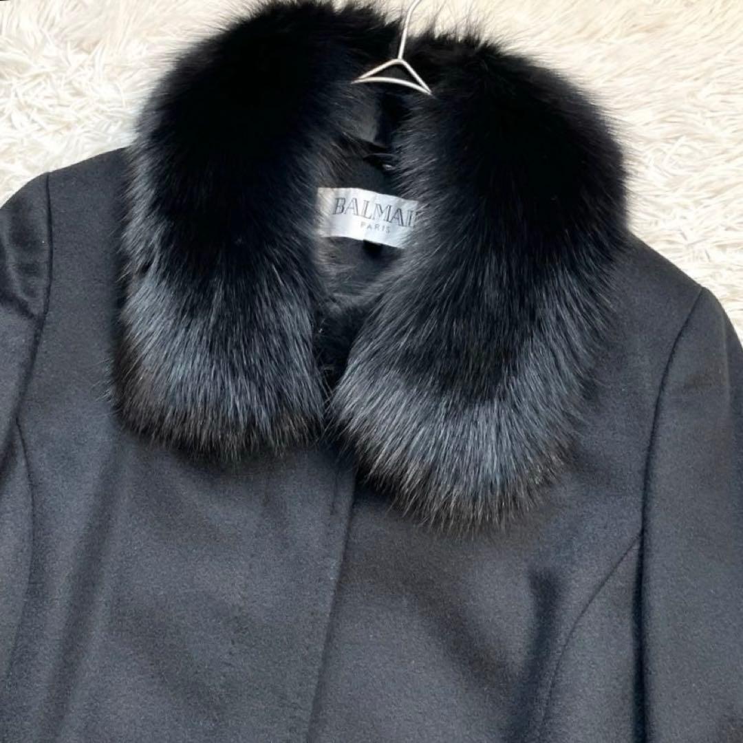 【最高級 シルク カシミヤ100%】BALMAIN フォックスファー コート 黒