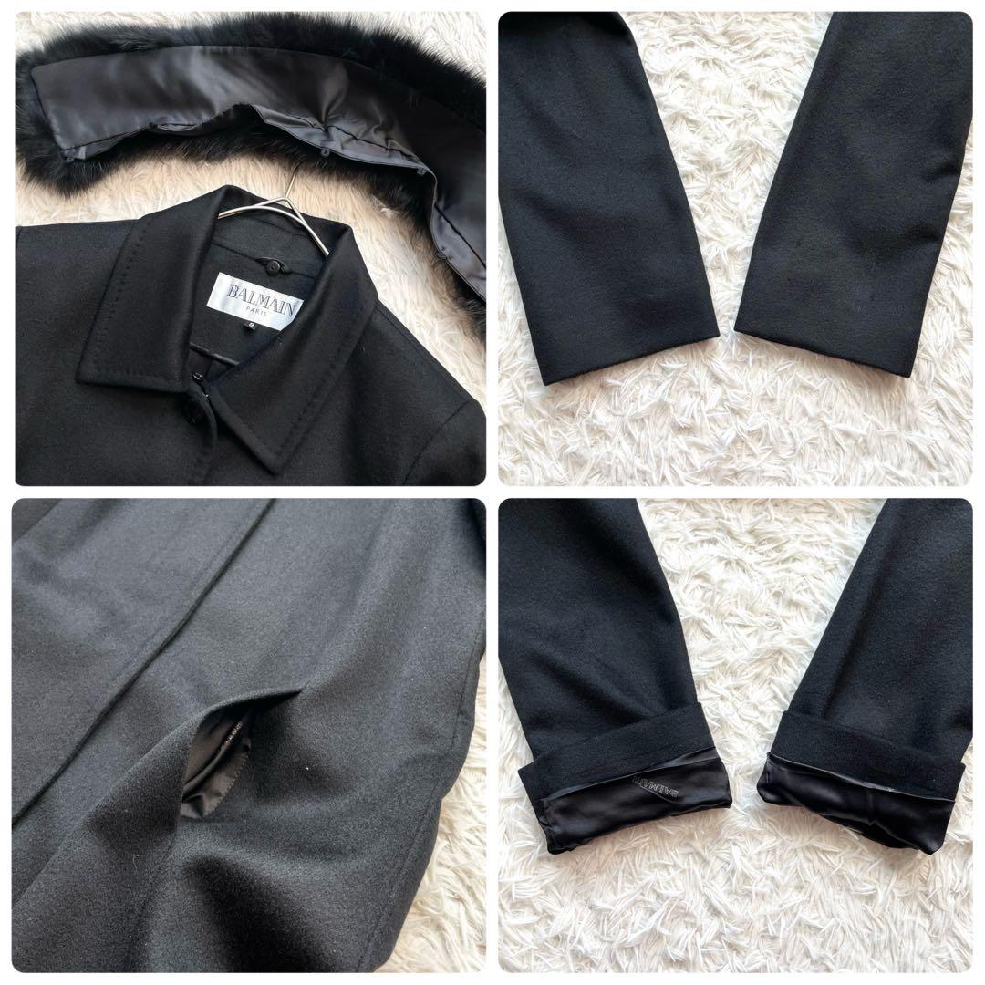 【最高級 シルク カシミヤ100%】BALMAIN フォックスファー コート 黒